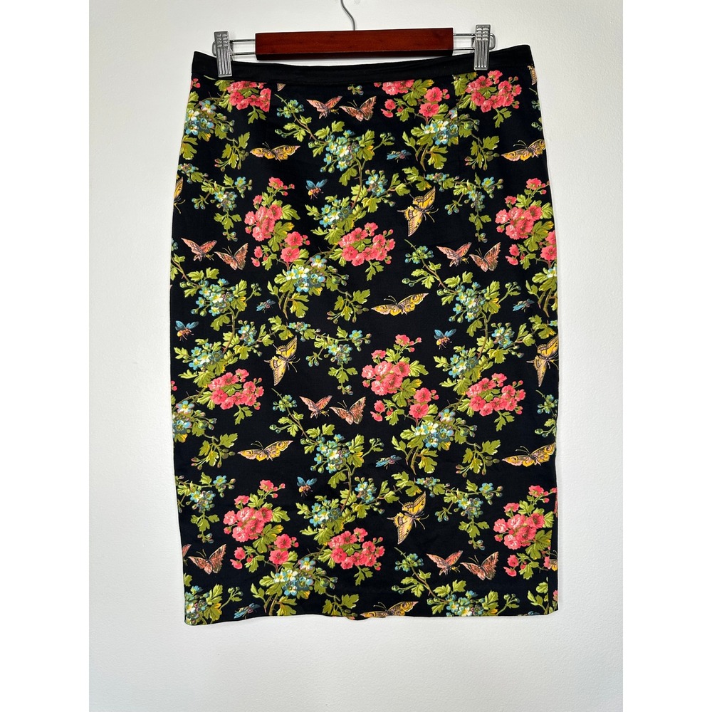 Oasis Floral‎ Butterfly Print Pencil Skirt Womens Size 12 Black Boho Whimsigoth